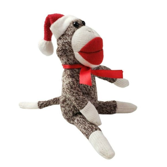 Galerie Christmas Sock Monkey Plush 9" Santa Hat Stuffed Animal - Picture 2 of 5